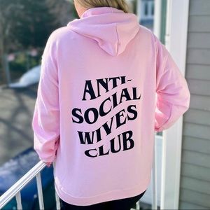 Antisocial wives club womens pink hoodie graphic pullover for wives Valentines